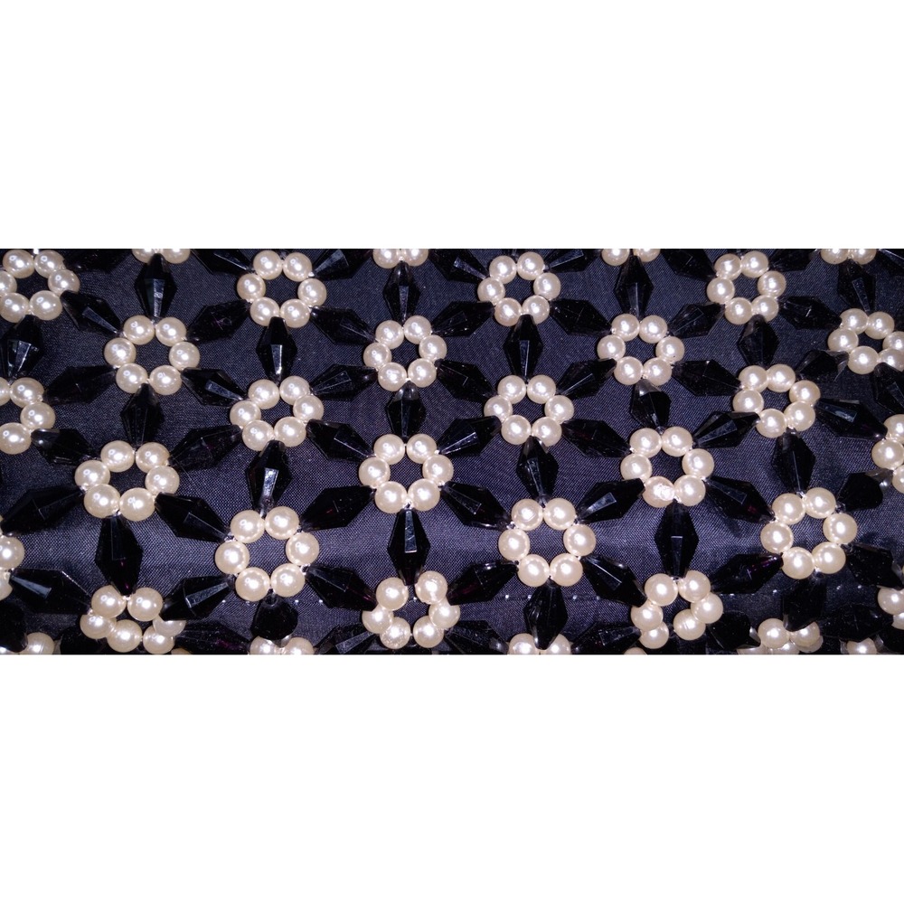 Black Beaded Pearl Flower Evening Bag - Picture 3 of 6